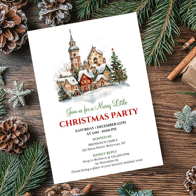 Invitation de fête de scène de Noël à l'aquarelle  (Cozy watercolor Christmas scene party invitation

)