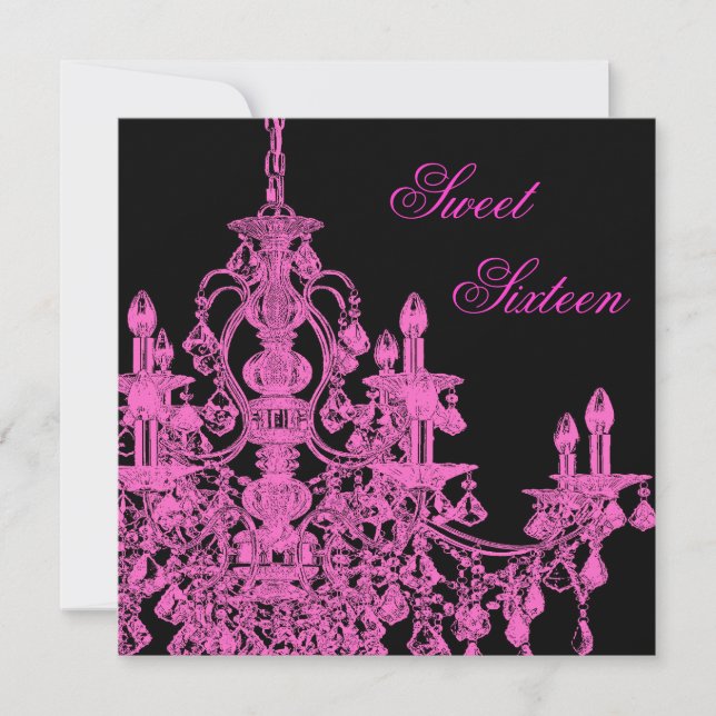 Invitation de fête de seize ans avec lustre rose v (Devant)