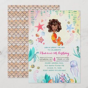Invitation de fête de sirène afro-américaine