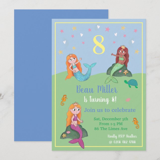 Invitation de fête de sirène personnalisable (Devant / Derrière)