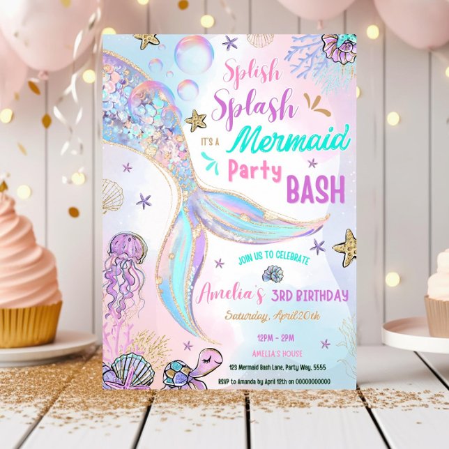 Invitation de fête de sirène scintillante modifiab (Créateur téléchargé)