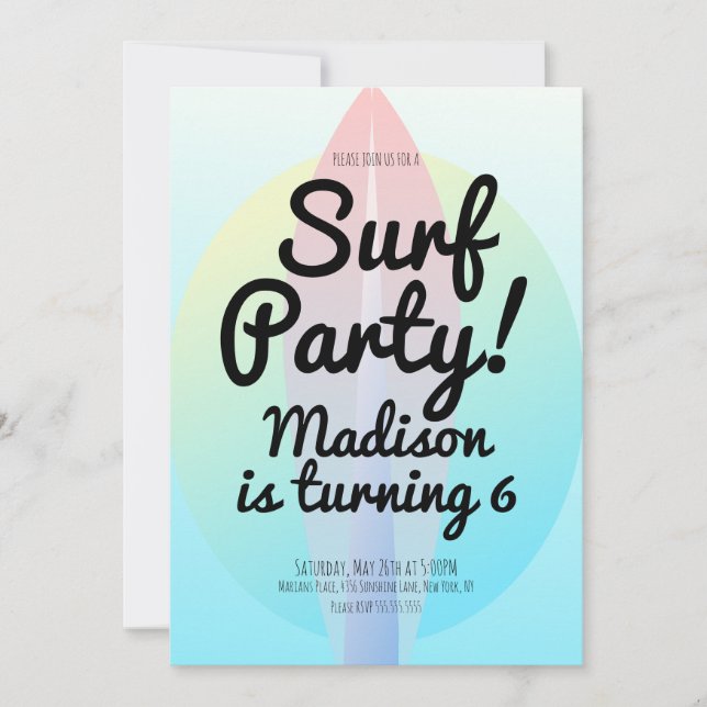 Invitation de fête de surf sur la plage ombre bleu (Devant)