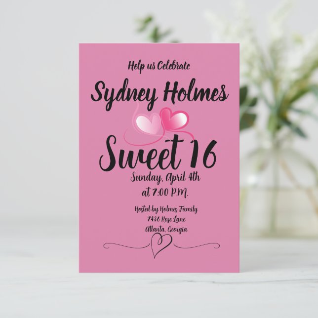 Invitation de fête de Sweet Sixteen pour fille ros (Debout devant)