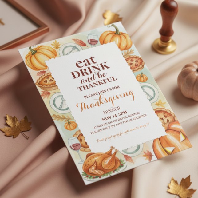 Invitation de fête de Thanksgiving à l'aquarelle (thanksgiving dinner invitation)