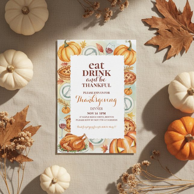 Invitation de fête de Thanksgiving à l'aquarelle (Fine Dining Thanksgiving)