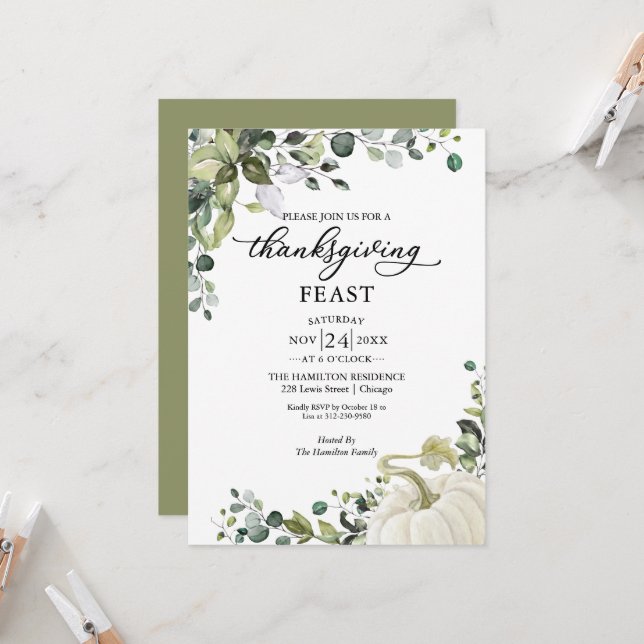 Invitation de fête de Thanksgiving avec citrouille (Devant/Arrière en situation)