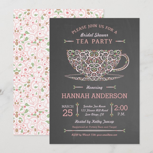 Invitation de fête de thé de douche de mariée de t (Devant / Derrière)