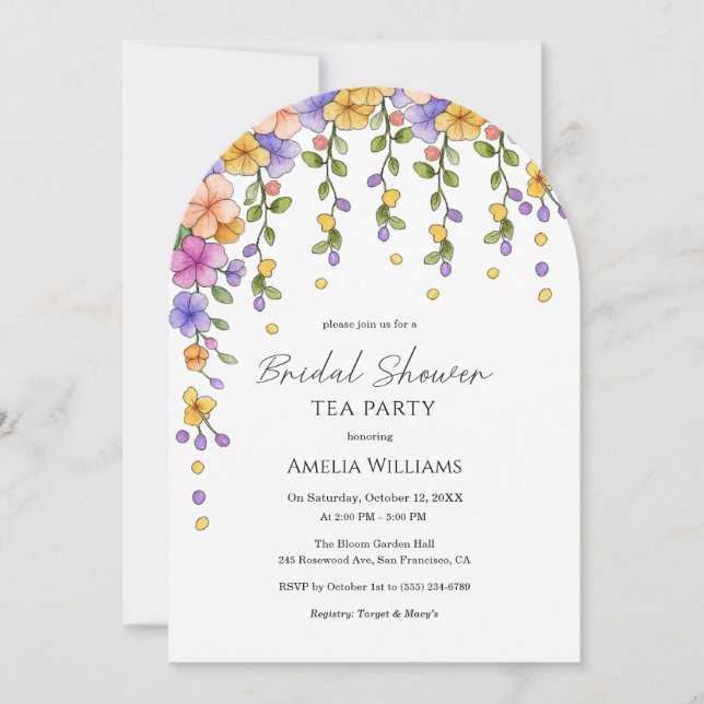 Invitation de fête de thé de mariage chic jardin f (Devant)