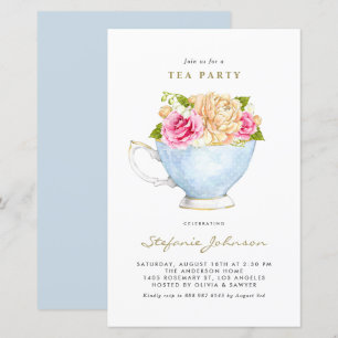 Invitation de fête de thé Fleurs d'aquarelle dans