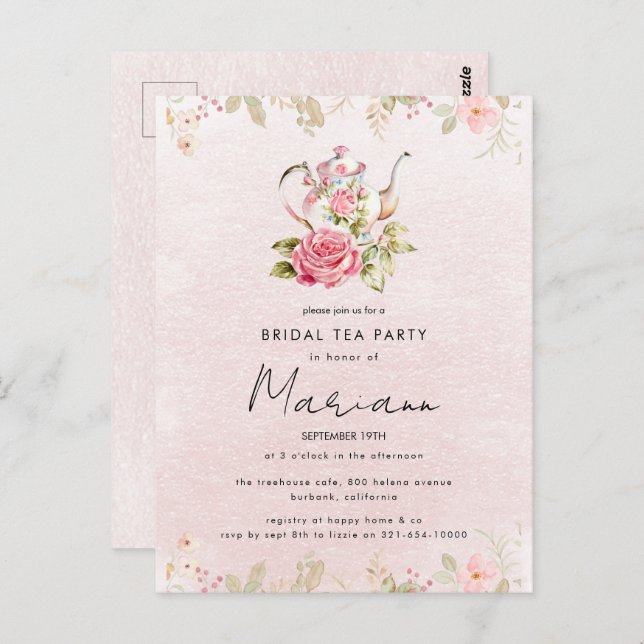 Invitation de fête de thé pour la douche de mariée (Devant / Derrière)