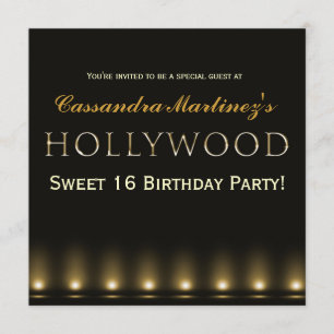 Invitation de fête de typographie dorée des lumièr