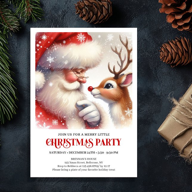 Invitation de fête de vacances de famille de Père  (Cute Santa Rudolph Family Holiday Party Invite)