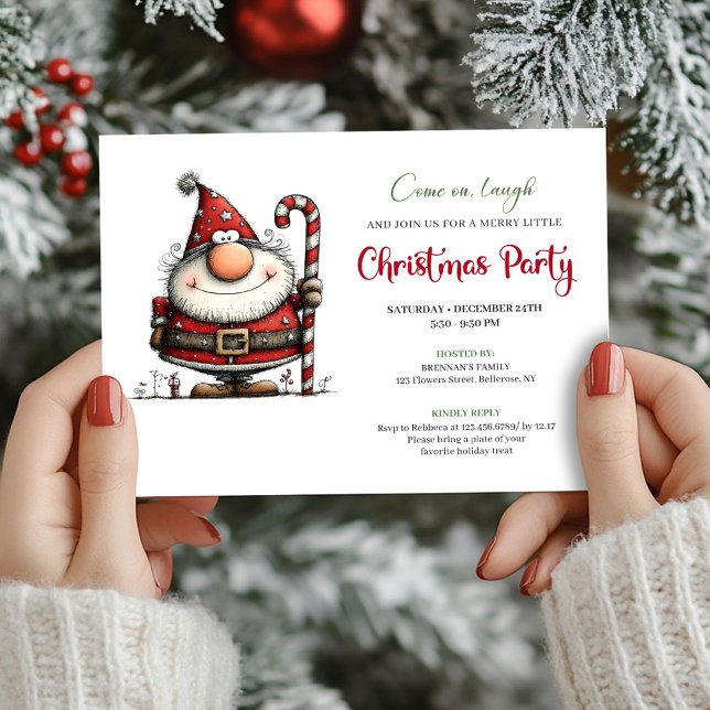 Invitation de fête de vacances de Père Noël modern (Quirky Modern Santa Claus Holiday Party Invite)