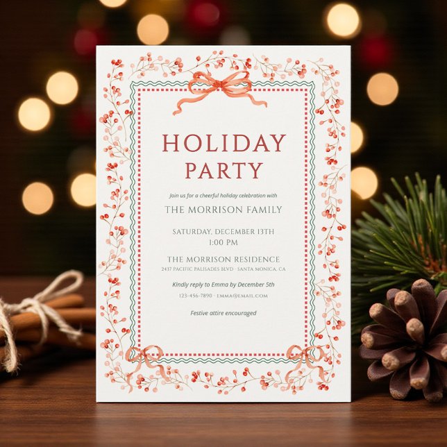 Invitation de fête de vacances d'hiver Rouge Ruban (Créateur téléchargé)