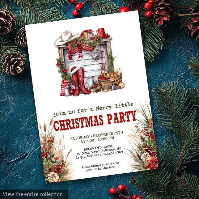 Invitation de fête de vacances éditable sur le thè (Editable Wild West Holiday Party Invitation)