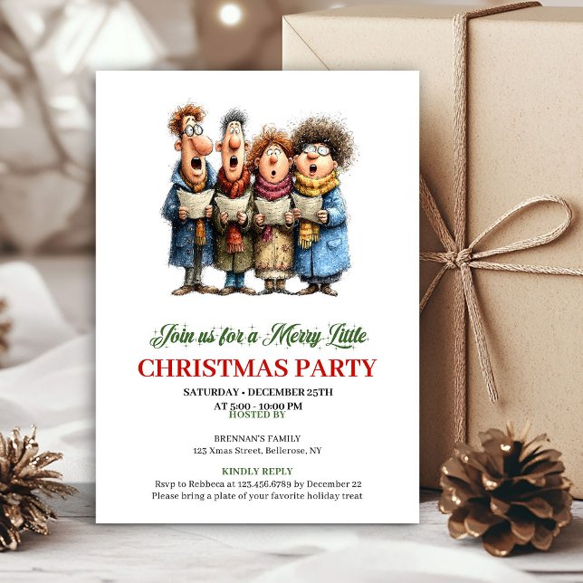 Invitation de fête de vacances rouge et verte de f (Quirky Family Red Green Holiday Party Invitation)