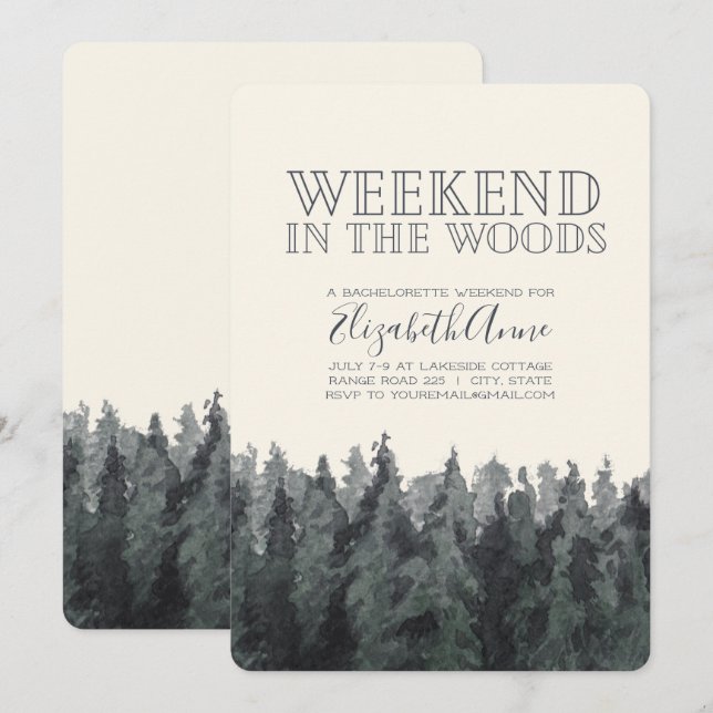 Invitation de fête de weekend en forêt (Devant / Derrière)