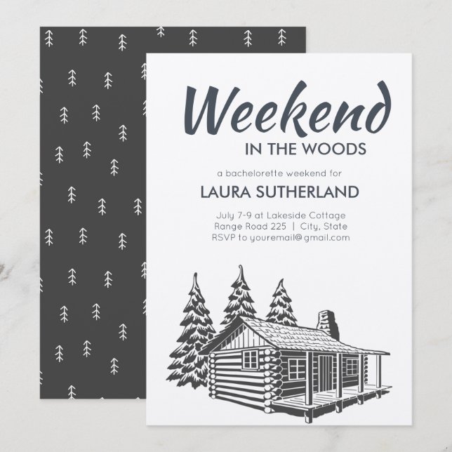 Invitation de fête de weekend en forêt (Devant / Derrière)