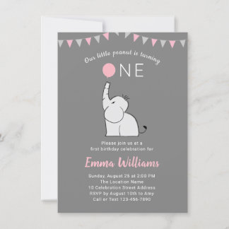 Invitation de fête d'éléphant 1er anniversaire - P