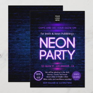 Invitation de fête d'entreprise néon qui brille da