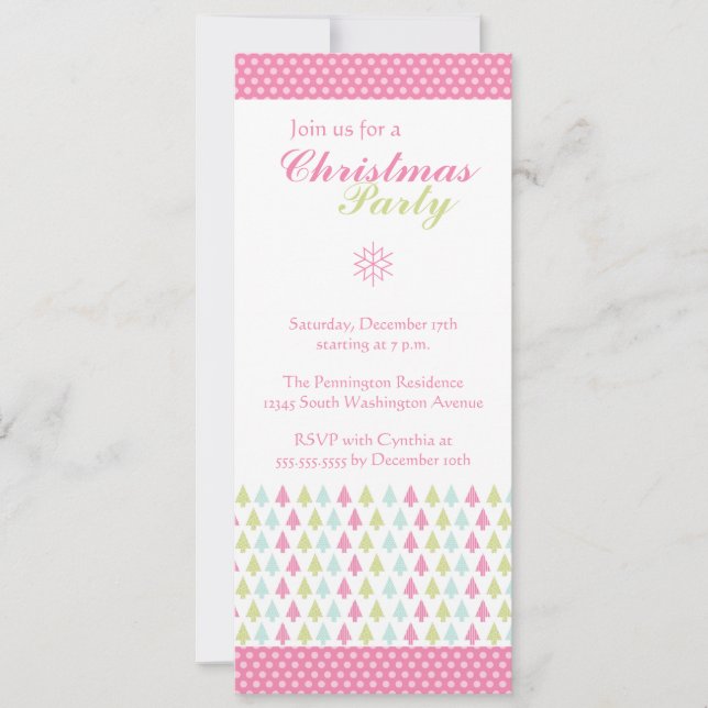 Invitation de fête des arbres de Noël rose et tend (Devant)