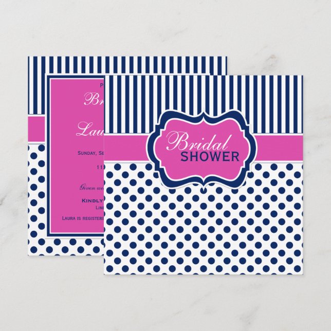 Invitation de Fête des mariées à points de polka b (Devant / Derrière)