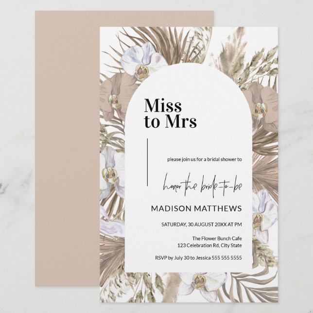 Invitation de Fête des mariées Boho Rose Blush Bud (Devant / Derrière)