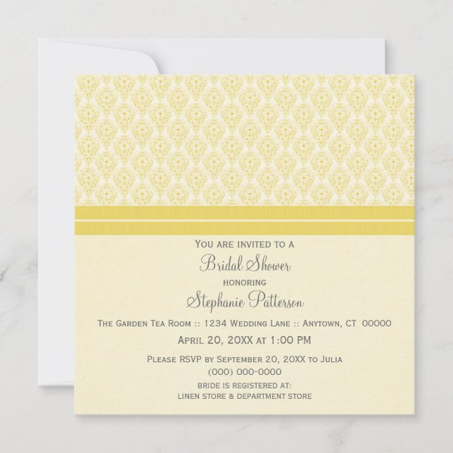 Invitation de Fête des mariées Damas Jaune (Devant)