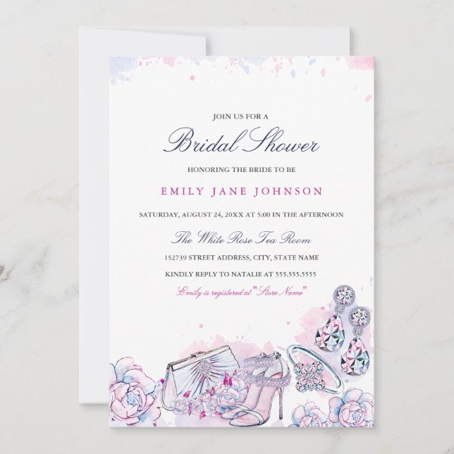 Invitation de Fête des mariées de cristal rose ble (Devant)