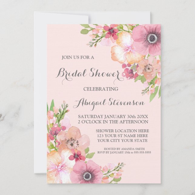 Invitation de Fête des mariées de fleurs roses bla (Dos)