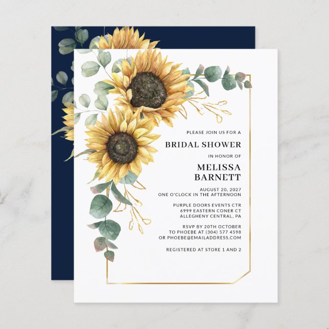 Invitation de Fête des mariées de tournesol floral (Devant / Derrière)