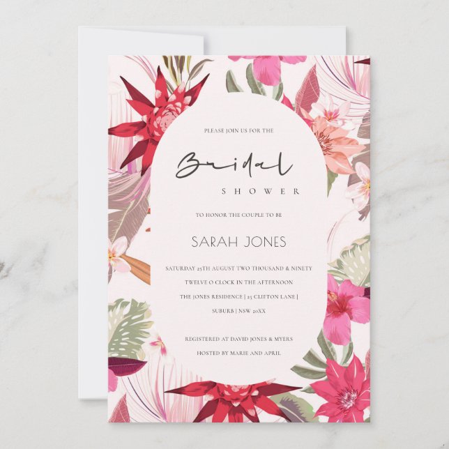 Invitation de Fête des mariées florale boho tropic (Devant)