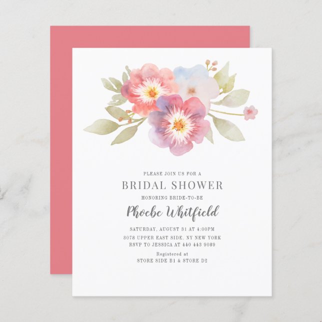 Invitation de Fête des mariées rose rose fleuri bu (Devant / Derrière)