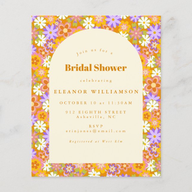 Invitation de Fête des mariées Vintage Orange Flor (Devant)