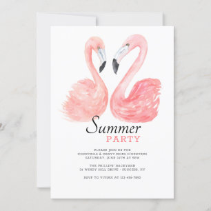 Invitation de fête d'été Flamant rose rose
