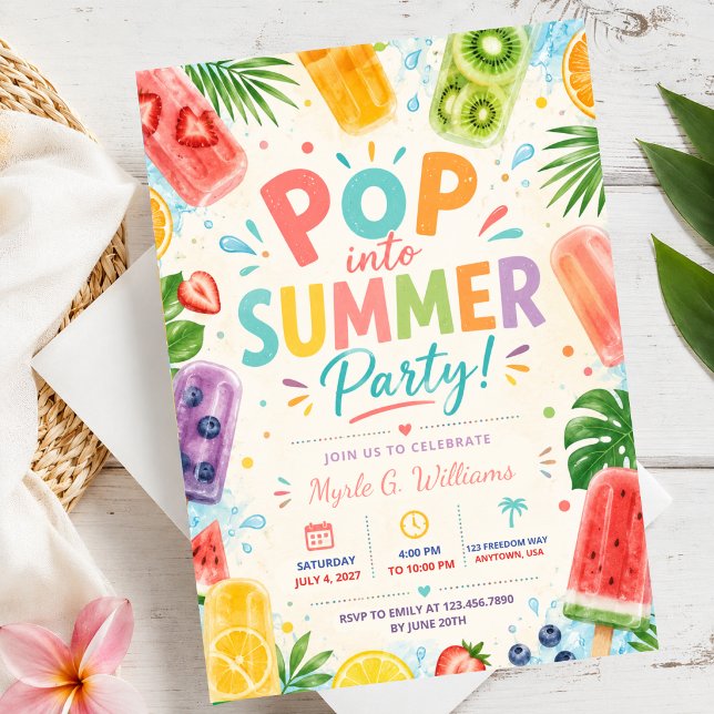Invitation de fête d'été Popsicle tropicale aquare (Créateur téléchargé)
