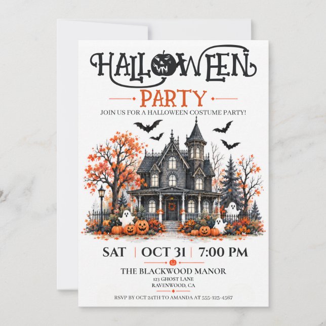 Invitation de fête d'Halloween à la maison hantée  (Devant)