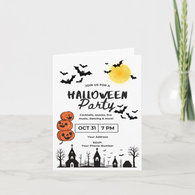 Invitation de fête d'Halloween amusante et Éffraya (Devant)