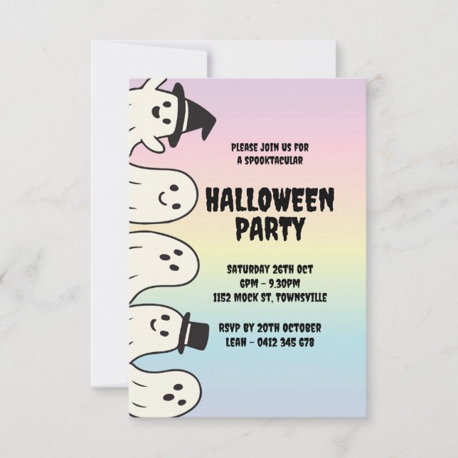 Invitation de fête d'Halloween arc-en-ciel pastel  (Devant)