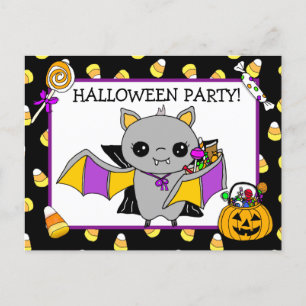 Invitation de fête d'Halloween avec Bat Holding Ca