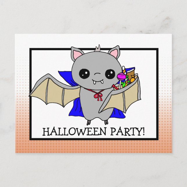 Invitation de fête d'Halloween avec Bat Holding Ca (Devant)