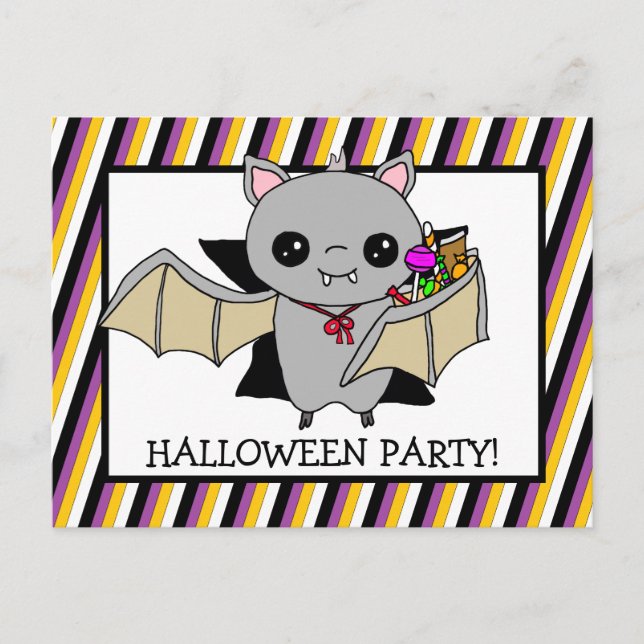 Invitation de fête d'Halloween avec Bat Holding Ca (Devant)