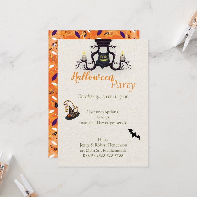 Invitation de fête d'Halloween avec chauves-souris (Devant/Arrière en situation)