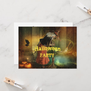 Invitation de fête d'Halloween avec sorcière Vinta