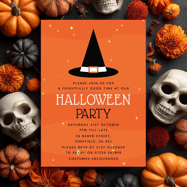 Invitation de fête d'Halloween - Casquette sorcier (Join us for a wicked good time 🕸️ Celebrate Halloween in style with this fun witches hat invite!)