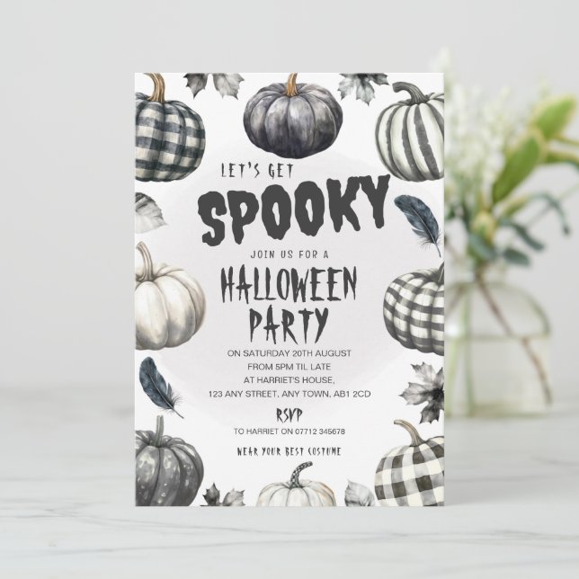 Invitation de fête d'Halloween Citrouilles Monochr (Debout devant)