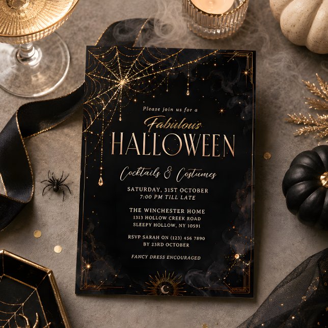 Invitation de fête d'Halloween Cocktail Black Gold (Créateur téléchargé)