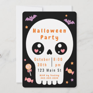 Invitation de fête d'Halloween Crâne Mignon