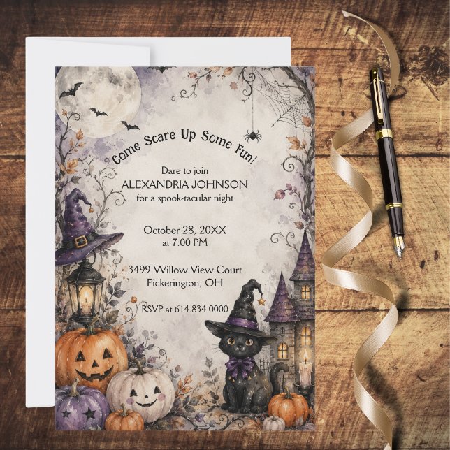 Invitation de fête d'Halloween de chat noir fantai (Créateur téléchargé)