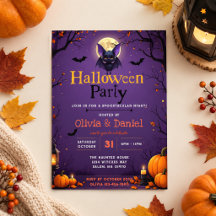Invitation de fête d'Halloween de chauve-souris mi